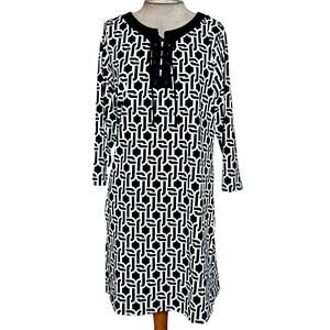 Lands End Black and White Pattern Dress Size Medium